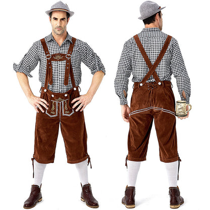 Men's beer festival clothes Plaid Shirt Suspenders