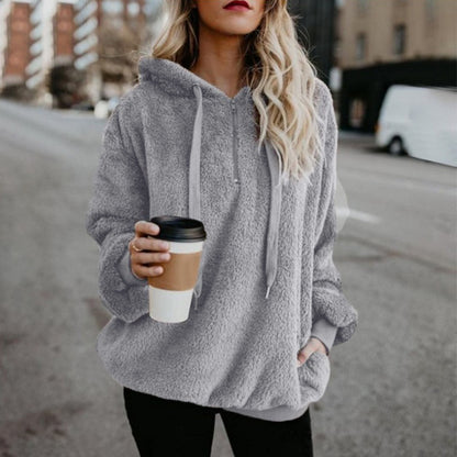 Damen Polerones Fleece Hoodies Langarm Kapuzenpullover Sweatshirt Herbst Winter Warm Reißverschluss Tasche Mantel Weibliches Sweatshirt