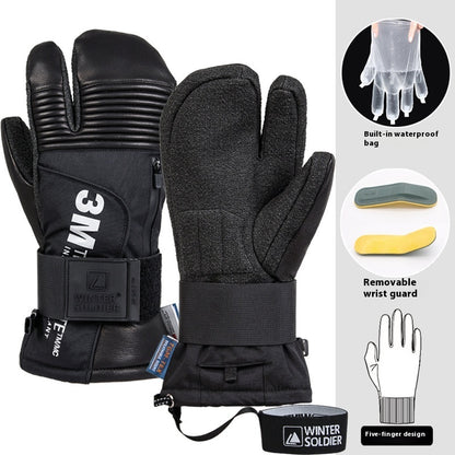 Ski-Handschuhe aus Ziegenleder mit Kevlar und Drei-Finger-Design