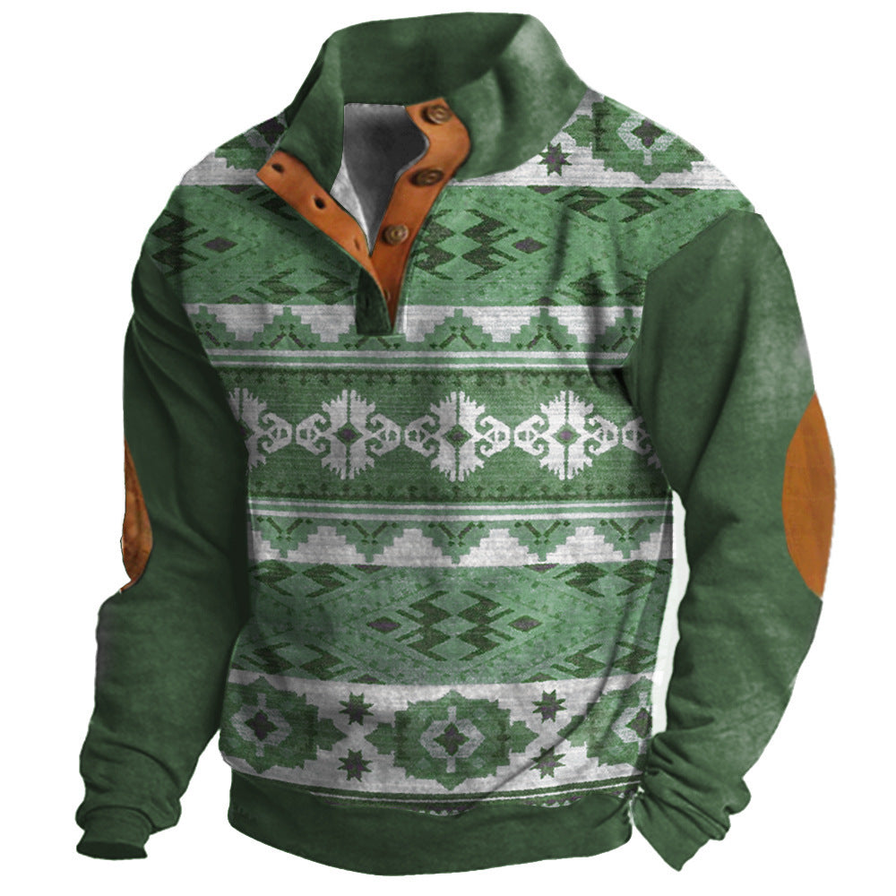Herren Pullover mit 3D-Digitaldruck – Vier-Knopf-Design