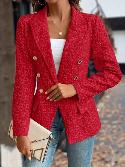 Wintermode Temperament Reine Farbe Zweireiher Blazer Damenbekleidung