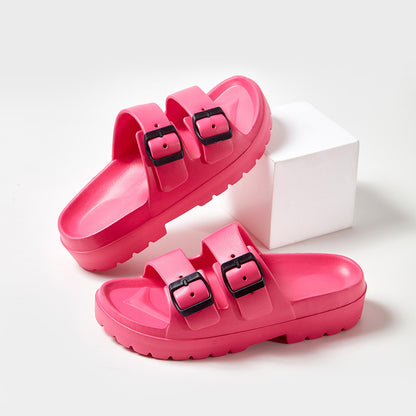 Mode Doppelschnalle Hausschuhe Sommer Plattform Garten Strand Schuhe Casual Non-slip Boden Badezimmer Home Slipper Für Frauen