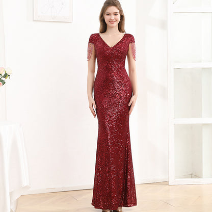 Pailletten Slim Fit Schlankmachendes langes Kleid Damen