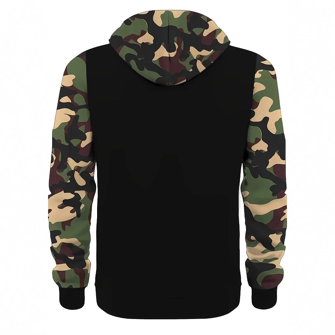 Herren Camouflage Hoodie mit Reißverschluss und Kontrastnähten