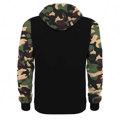 Herren Camouflage Hoodie mit Reißverschluss und Kontrastnähten