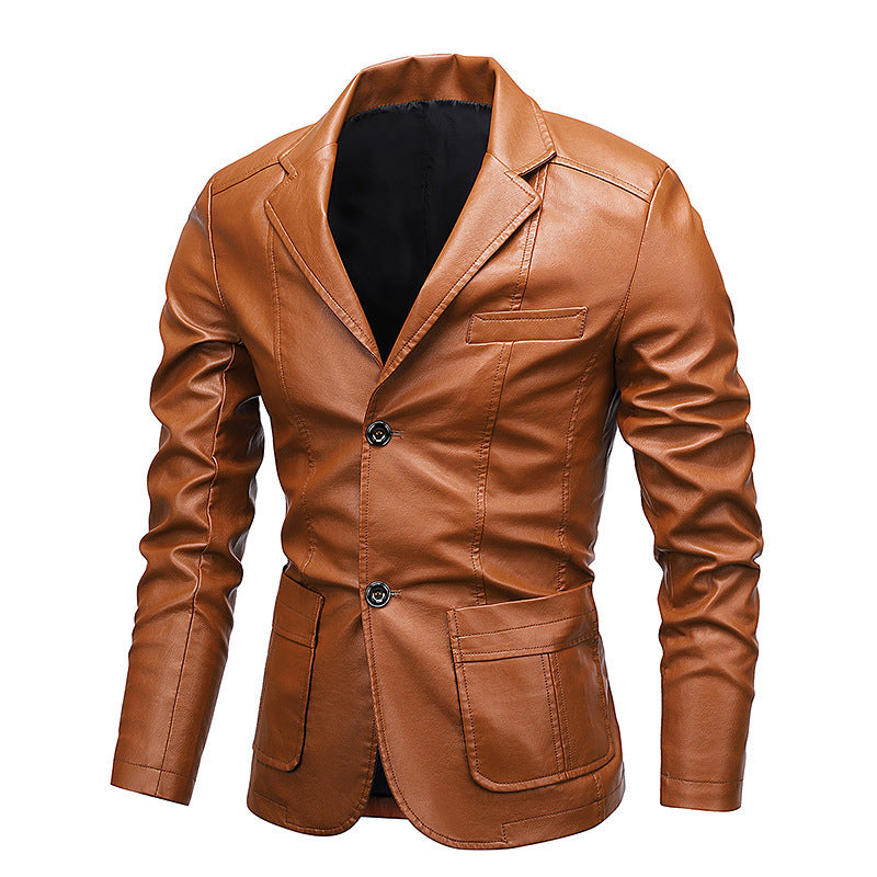 Herrenjacke aus PU-Leder mit Revers – Slim Fit, vielseitig kombinierbar