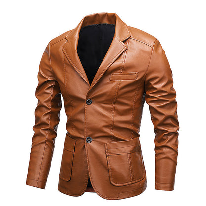 Herrenjacke aus PU-Leder mit Revers – Slim Fit, vielseitig kombinierbar