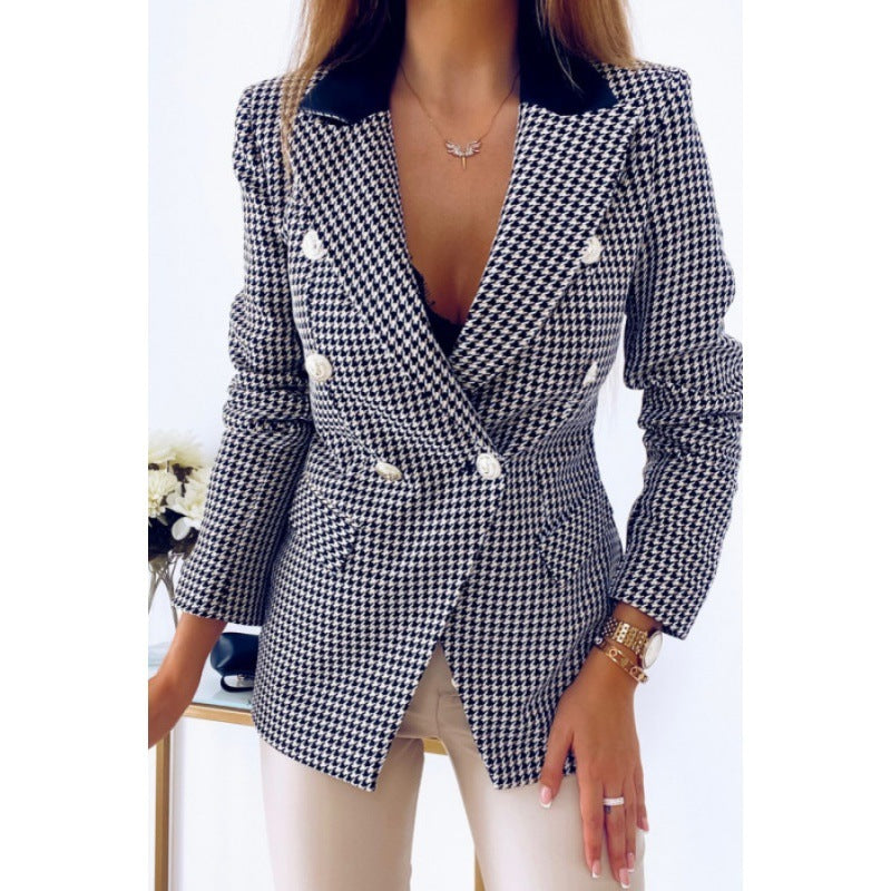 Damen-Blazer mit Hahnentrittmuster und Taschenmantel
