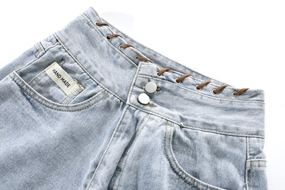 Jeansshorts mit hoher Taille und weitem Bein für Damen