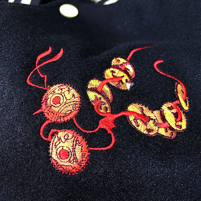 Herrenjacke im chinesischen Stil mit hochwertiger Stickerei – Schwarz