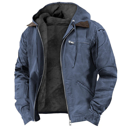 Lange Herrenjacke mit Kapuze und Fleecefutter – Uni, lockerer Schnitt