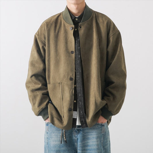 Lockere Herrenjacke aus Wildlederimitat – Vintage-Optik, langärmelig