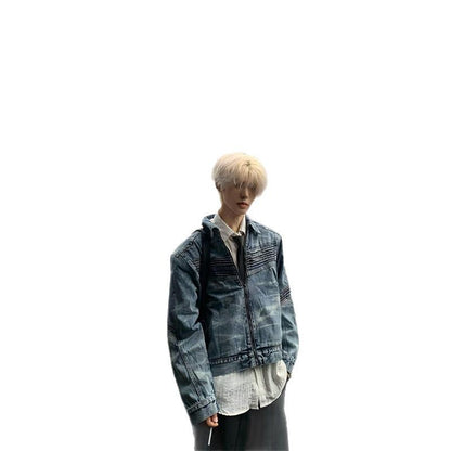 Herren Vintage-Jeansjacke im 3D-Schnitt – Gewaschener Denim-Look