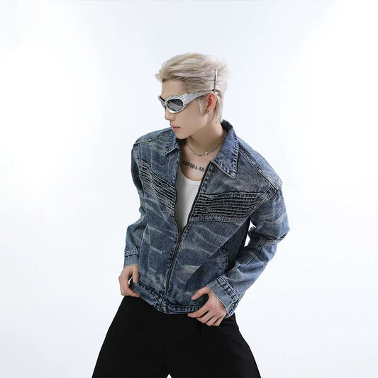 Herren Vintage-Jeansjacke im 3D-Schnitt – Gewaschener Denim-Look