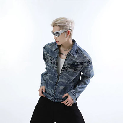 Herren Vintage-Jeansjacke im 3D-Schnitt – Gewaschener Denim-Look