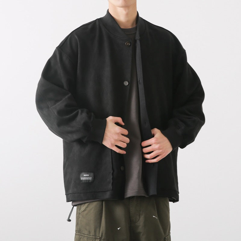 Lockere Herrenjacke aus Wildlederimitat – Vintage-Optik, langärmelig