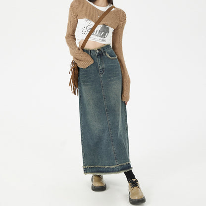 Retro Mode Hip Denim Lange Röcke Frauen