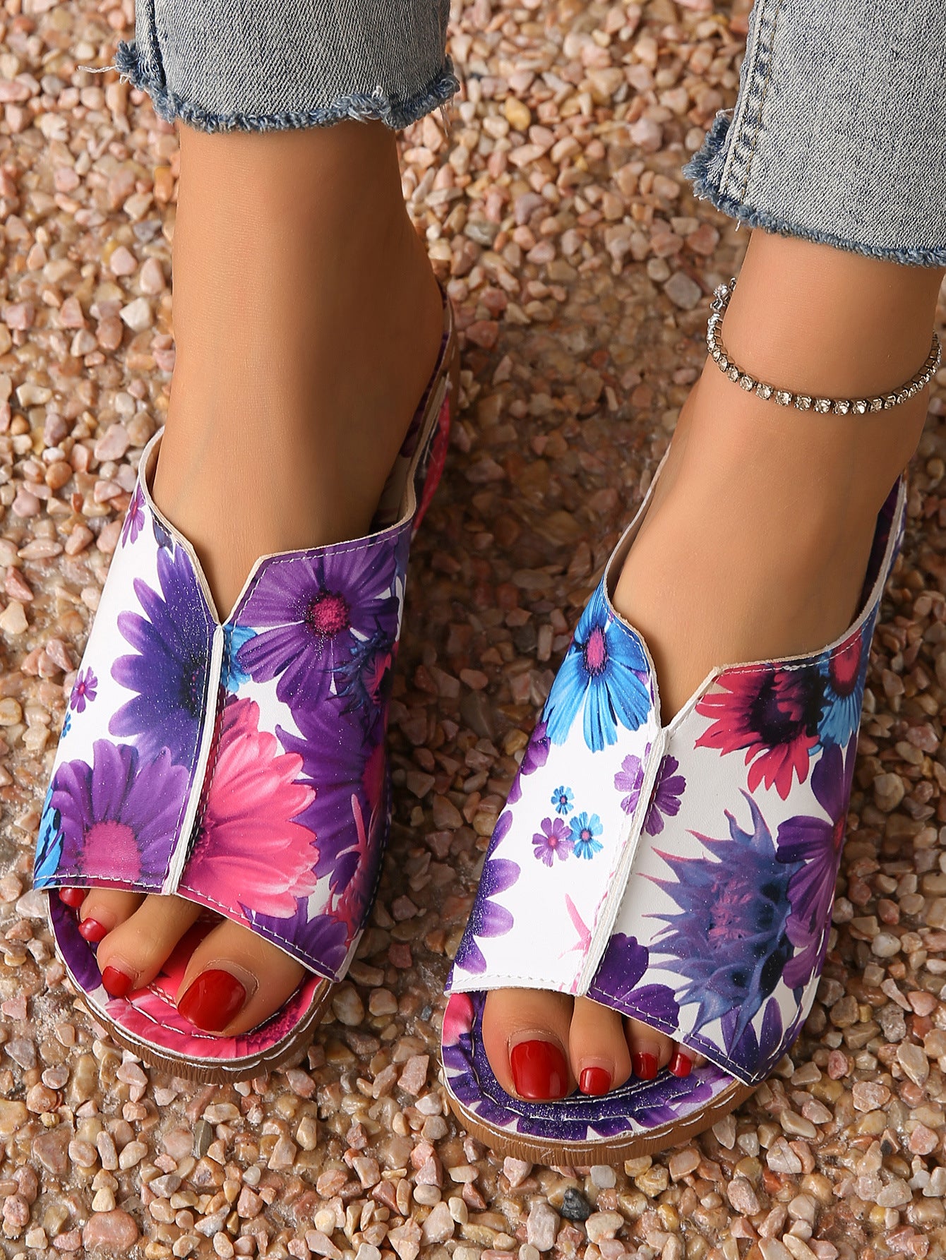 Peep Toe Wedge Fashion Einfache Slip-on Fashion Sandaletten Hausschuhe