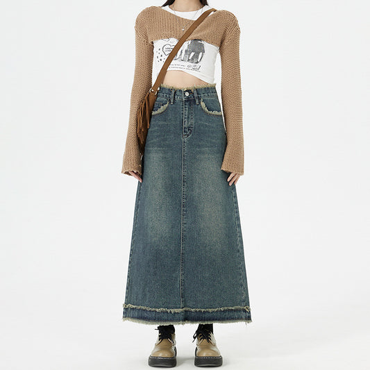 Retro Mode Hip Denim Lange Röcke Frauen