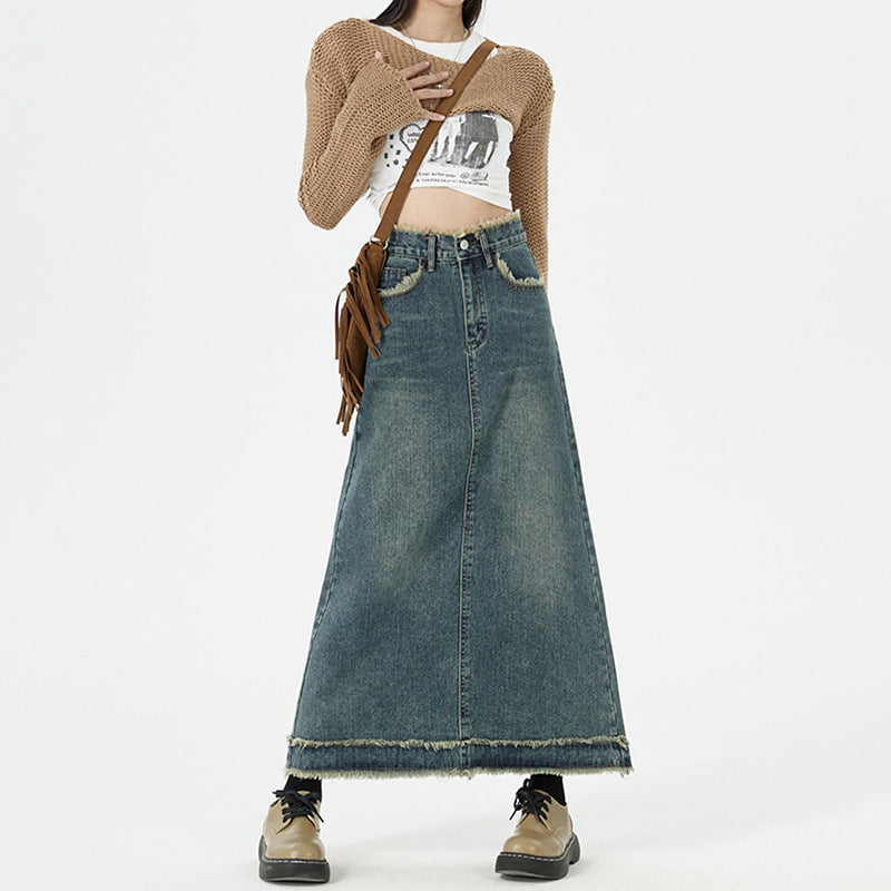 Retro Mode Hip Denim Lange Röcke Frauen