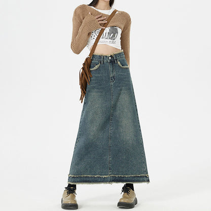 Retro Mode Hip Denim Lange Röcke Frauen
