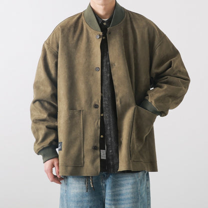 Lockere Herrenjacke aus Wildlederimitat – Vintage-Optik, langärmelig