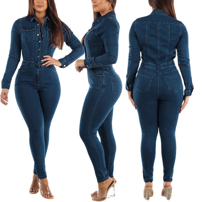 Elastischer Knöchelwasch-Jeans-Jumpsuit