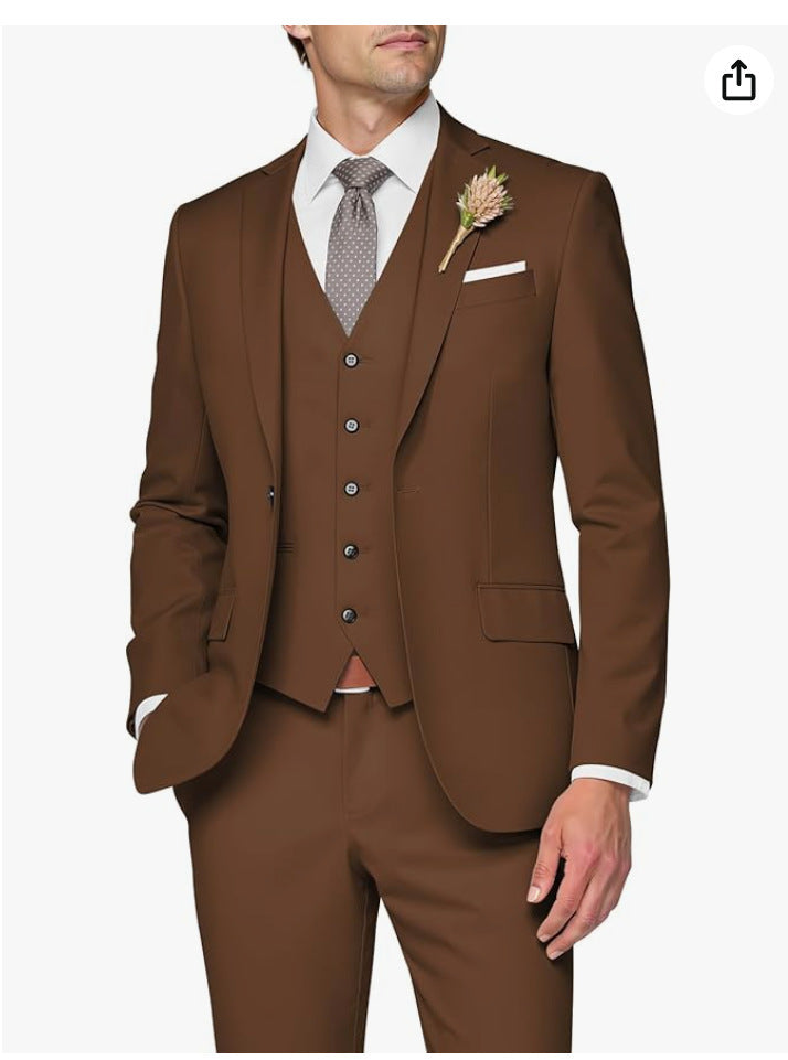 Elegantes Herrenanzug-Set in Unifarbe – Slim Fit mit Weste, Jackett & Hose