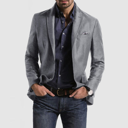 Locker geschnittener Herrenblazer mit Doppelknopf – Unifarbe