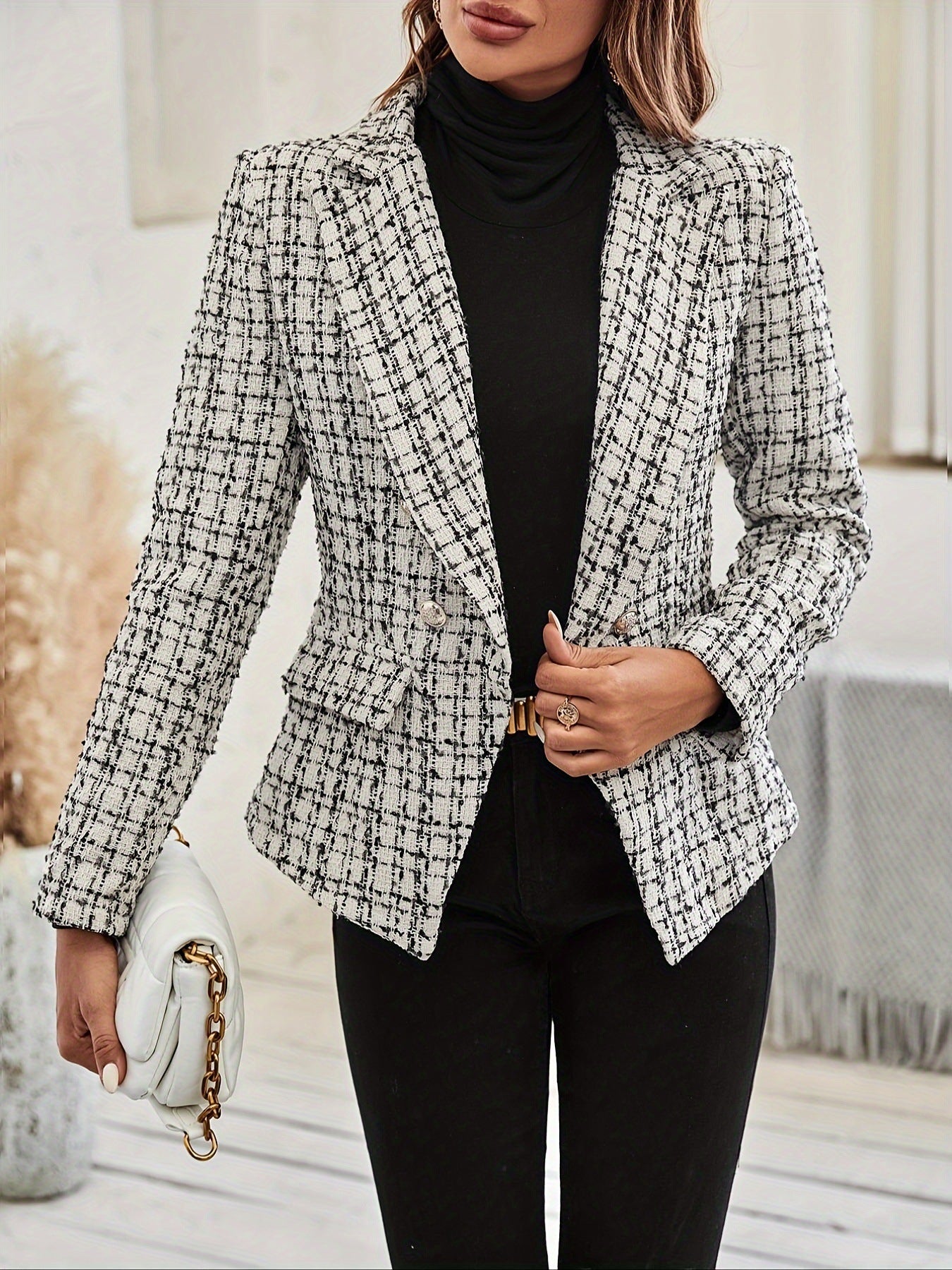 Blazer mit Karomuster Eleganter karierter Blazer mit zwei Knöpfen