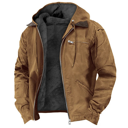 Lange Herrenjacke mit Kapuze und Fleecefutter – Uni, lockerer Schnitt