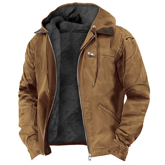 Lange Herrenjacke mit Kapuze und Fleecefutter – Uni, lockerer Schnitt