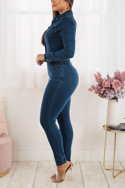 Elastischer Knöchelwasch-Jeans-Jumpsuit