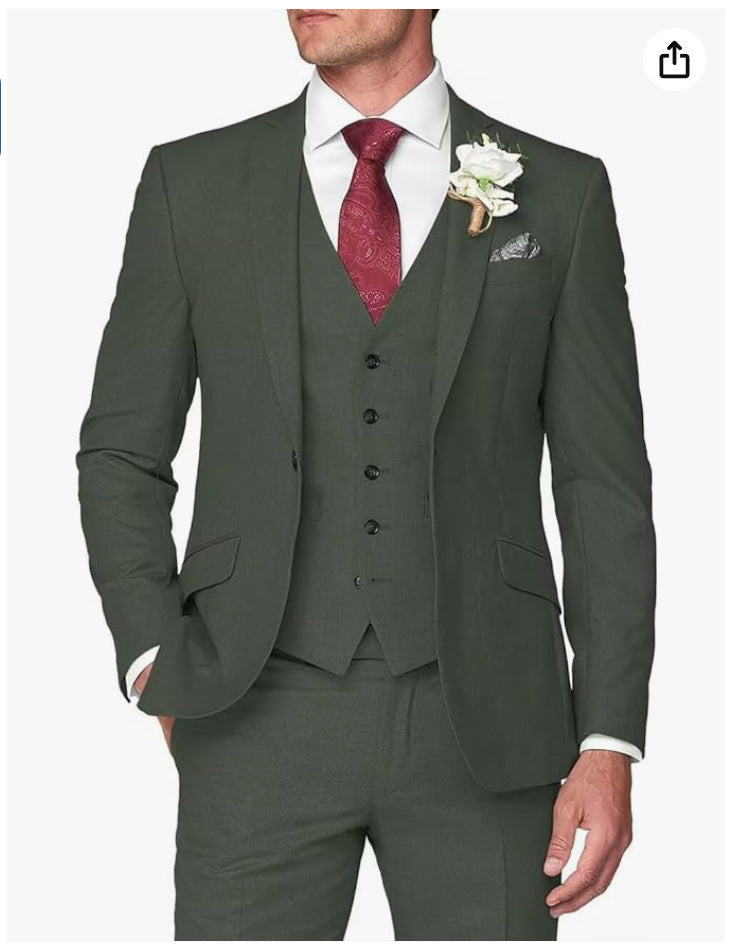 Elegantes Herrenanzug-Set in Unifarbe – Slim Fit mit Weste, Jackett & Hose