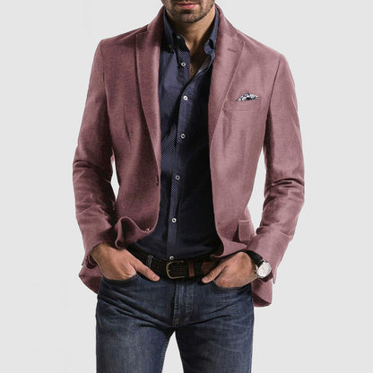 Locker geschnittener Herrenblazer mit Doppelknopf – Unifarbe