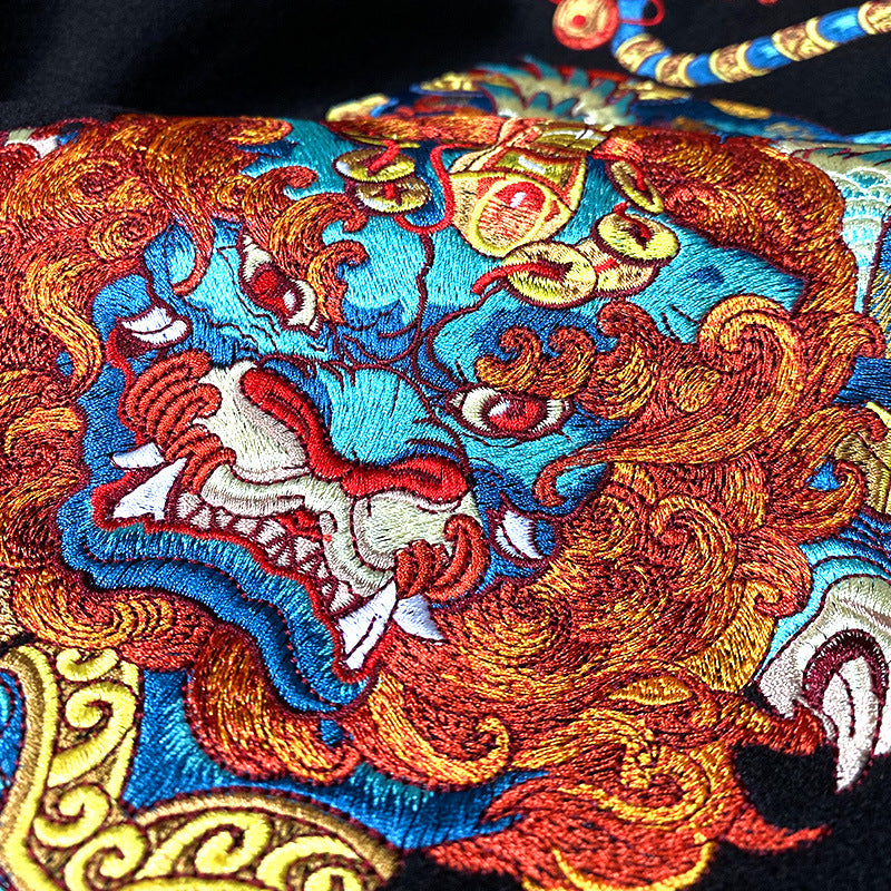 Herrenjacke im chinesischen Stil mit hochwertiger Stickerei – Schwarz