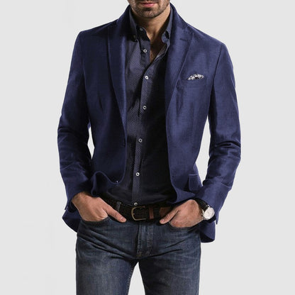 Locker geschnittener Herrenblazer mit Doppelknopf – Unifarbe