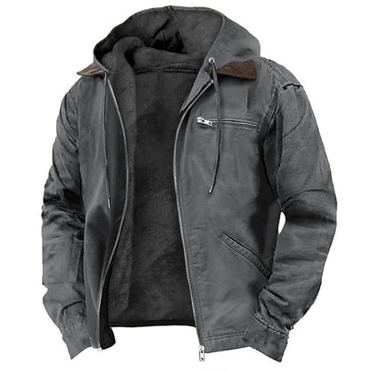Lange Herrenjacke mit Kapuze und Fleecefutter – Uni, lockerer Schnitt