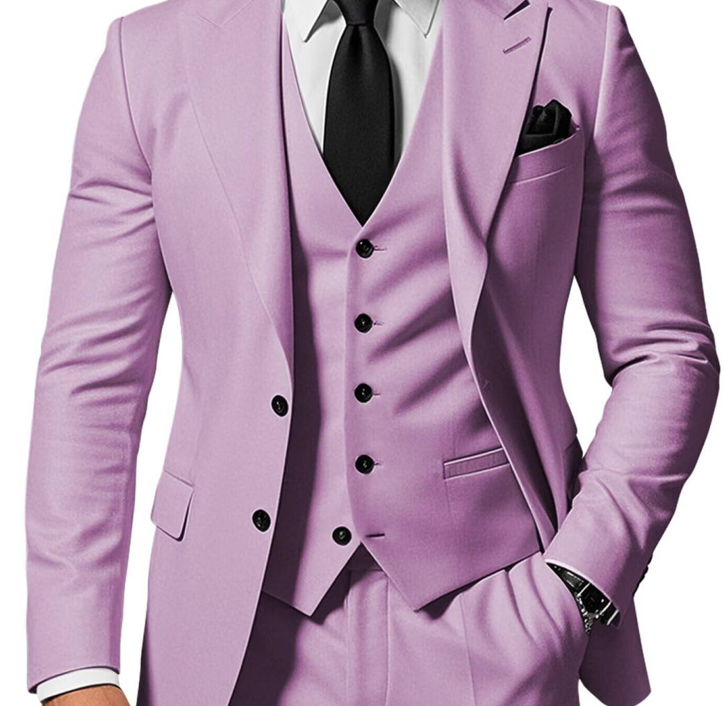 Elegantes Herrenanzug-Set in Unifarbe – Slim Fit mit Weste, Jackett & Hose