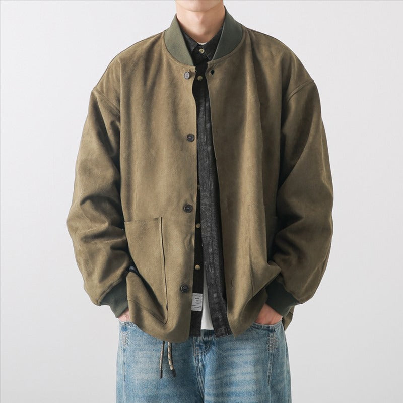 Lockere Herrenjacke aus Wildlederimitat – Vintage-Optik, langärmelig