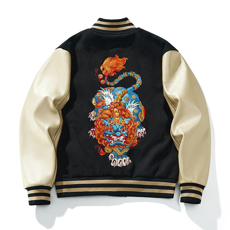 Herrenjacke im chinesischen Stil mit hochwertiger Stickerei – Schwarz
