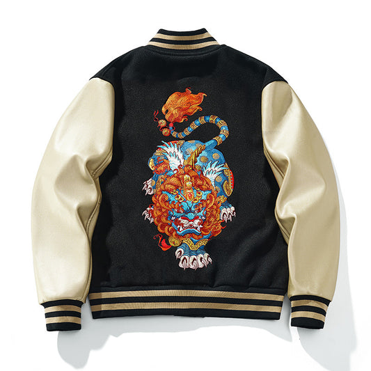 Herrenjacke im chinesischen Stil mit hochwertiger Stickerei – Schwarz
