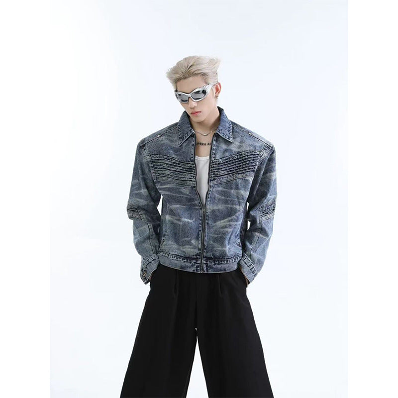 Herren Vintage-Jeansjacke im 3D-Schnitt – Gewaschener Denim-Look