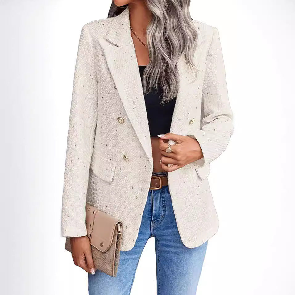 Damen-Blazer aus Polyester-Tweed mit modischen, lässigen Taschen oben