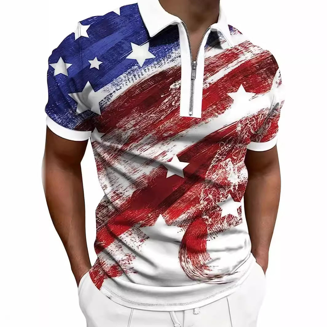 Herren Polo Shirt mit Print und Zipper-Details – Matteo (1+1 Gratis