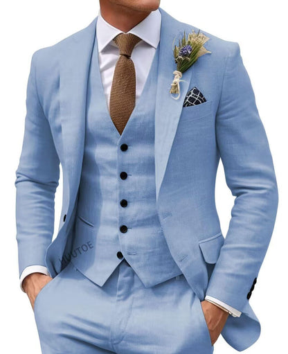 Elegantes Herrenanzug-Set in Unifarbe – Slim Fit mit Weste, Jackett & Hose