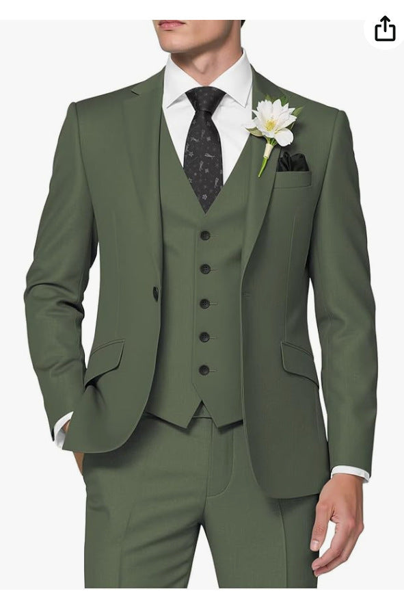 Elegantes Herrenanzug-Set in Unifarbe – Slim Fit mit Weste, Jackett & Hose