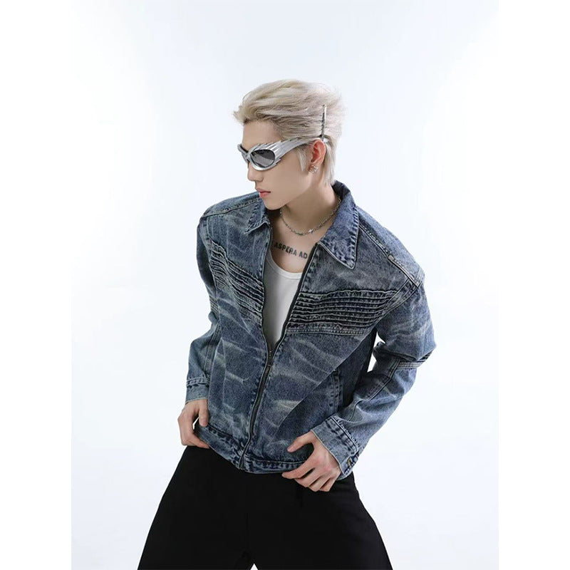 Herren Vintage-Jeansjacke im 3D-Schnitt – Gewaschener Denim-Look