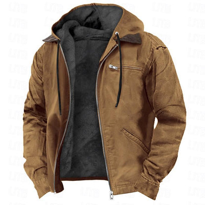Lange Herrenjacke mit Kapuze und Fleecefutter – Uni, lockerer Schnitt