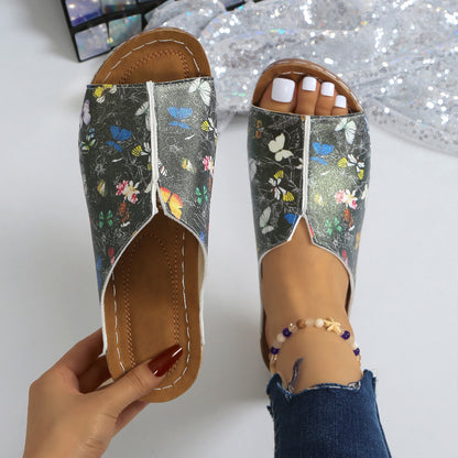 Peep Toe Wedge Fashion Einfache Slip-on Fashion Sandaletten Hausschuhe